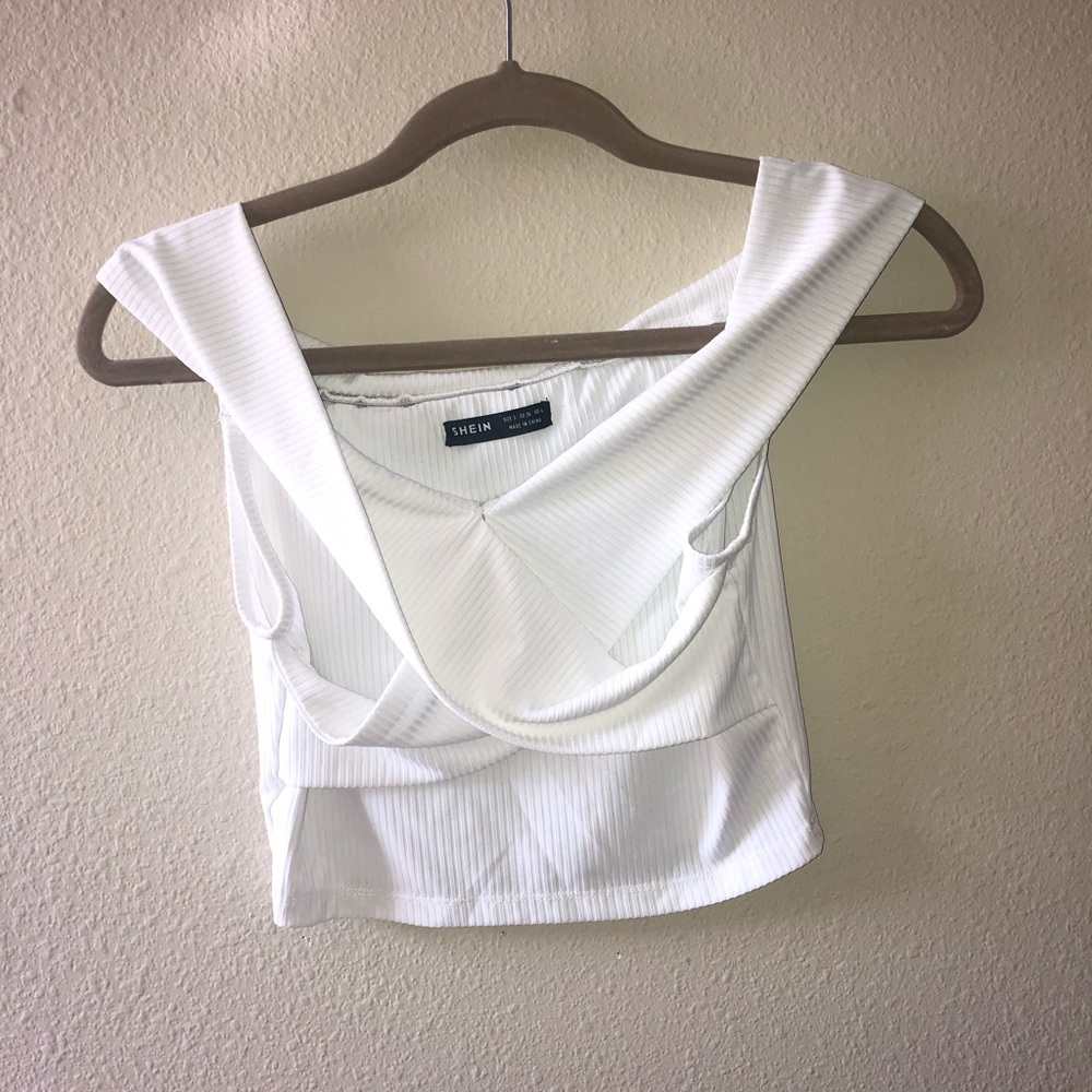 SHEIN Criss-crossed white crop top